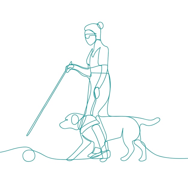 盲導犬と女性の線画
