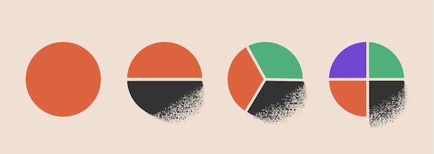 Vettore segno di fetta di segmento in stile brutalismo grafico sezione circolare 1 2 3 4 per diagramma infografico