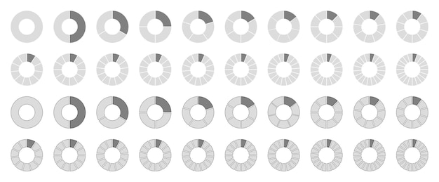 Vector segmented circles set isolated on white background vector illustration