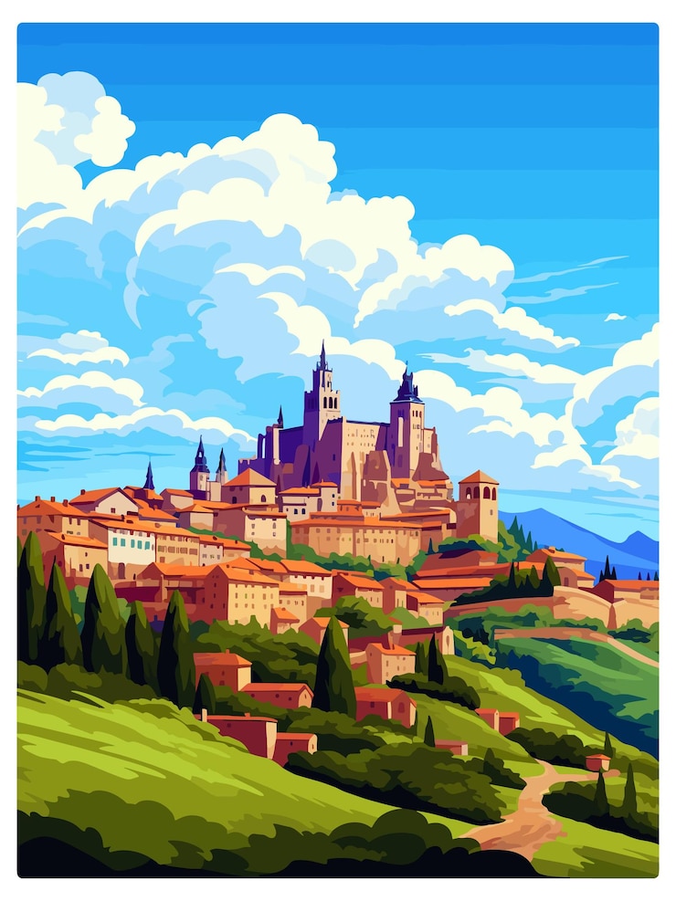 Vector segovia spain vintage travel poster souvenir postcard portrait painting wpa illustration
