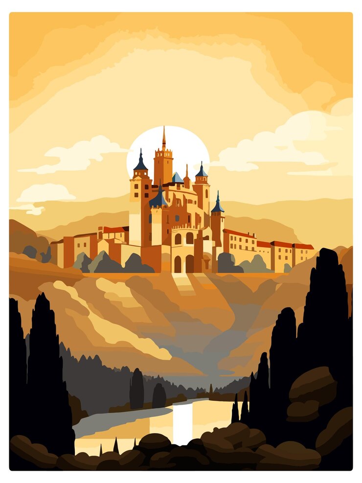 Vector segovia spain vintage travel poster souvenir postcard portrait painting wpa illustration