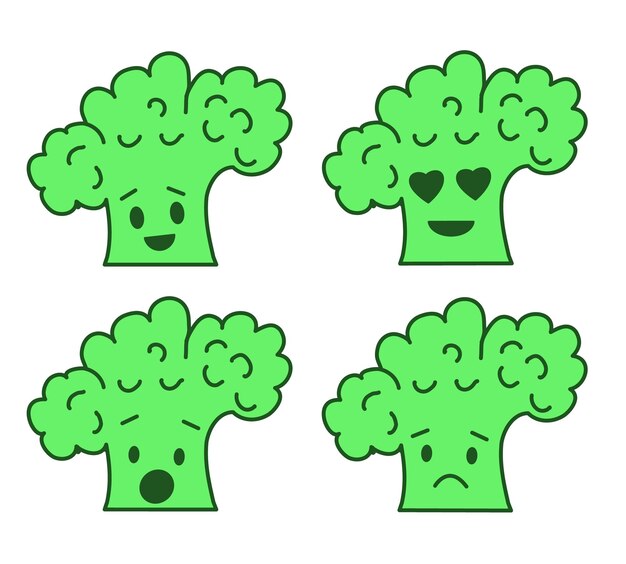 Vector sel van emoji broccoli stickers geïsoleerd op wit