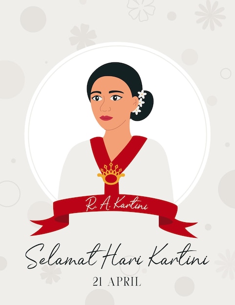 Selamat Hari Kartini는 인도네시아 벡터 일러스트레이션에서 여성과 인권의 영웅인 행복한 Kartini Day Raden Adjeng Kartini를 의미합니다.