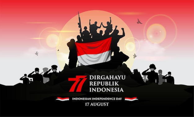 Selamat Hari Kemerdekaanインドネシア、DirgahayuRepublikインドネシアke77ベクトルイラスト
