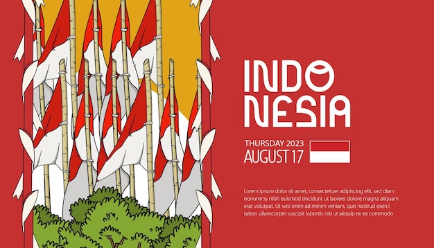 Selamat hari kemerdekaan Indonesia translation happy indonesian independence day illustration landing page