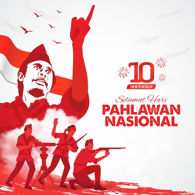 Vector selamat hari pahlawan nasional. translation: happy indonesian national heroes day.  illustration for greeting card