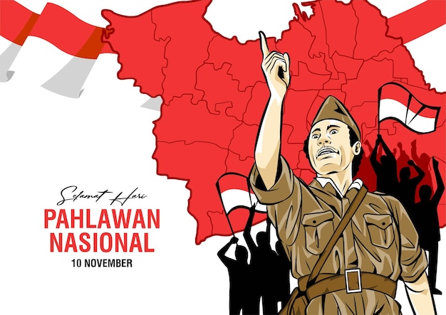 Selamat hari pahlawan nasional. translation happy indonesian national heroes day. illustration