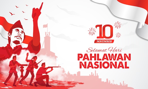Selamat hari pahlawan nasional. Vertaling: Gelukkig Indonesische Nationale Helden dag. illustratie voor wenskaart