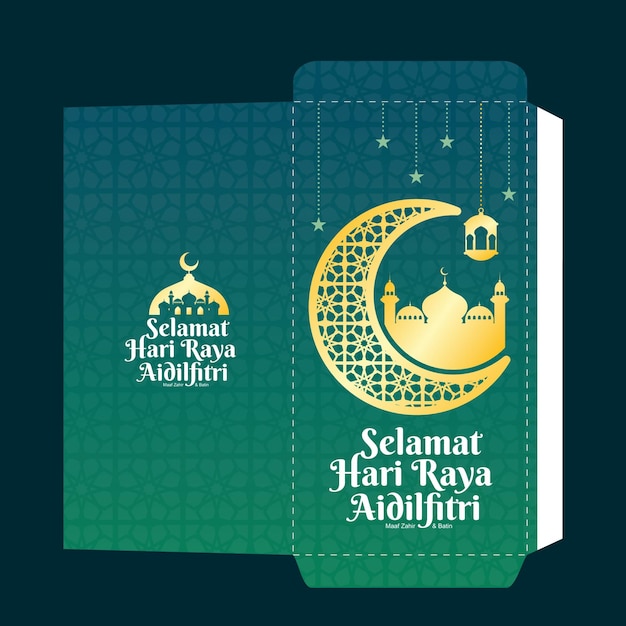 Selamat hari raya aidilfitri of eid al fitr groen pakket ontwerpsjabloon