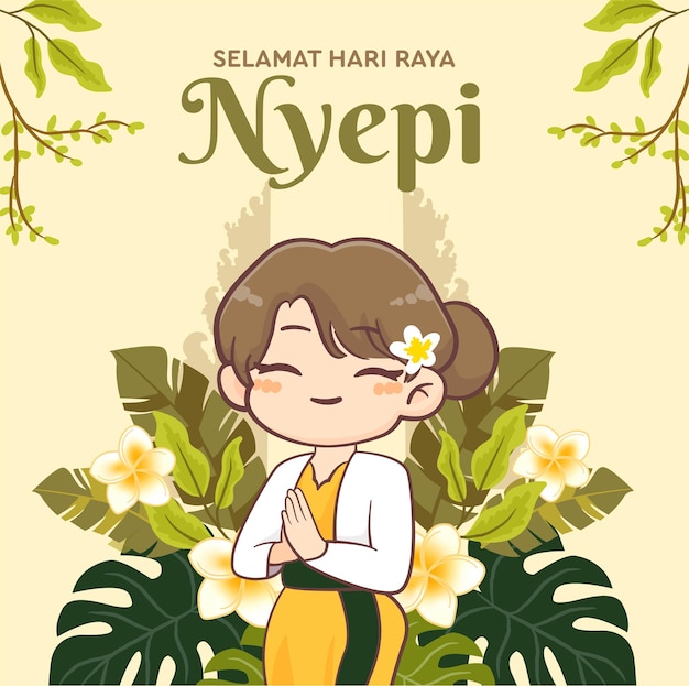 Selamat hari raya nyepi 인사말 포스터 배너 발리 침묵의 날