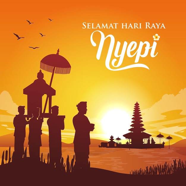 Selamat hari raya Nyepi Vertaling Happy Day Of Silence Nyepi Geschikt voor wenskaart en banner