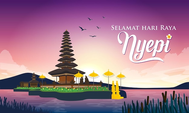 Selamat hari raya Nyepi Vertaling Happy Day Of Silence Nyepi Geschikt voor wenskaart en banner