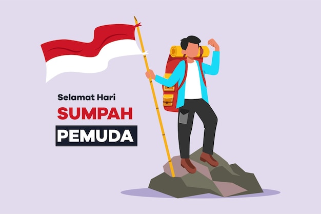 Selamat Hari Sumpah Pemuda 번역 행복한 인도네시아 청소년 서약 컬러 플랫 벡터 일러스트 절연