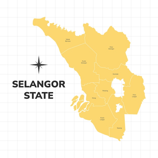 Illustrazione della mappa dello stato di selangor mappa dello stato in malesia