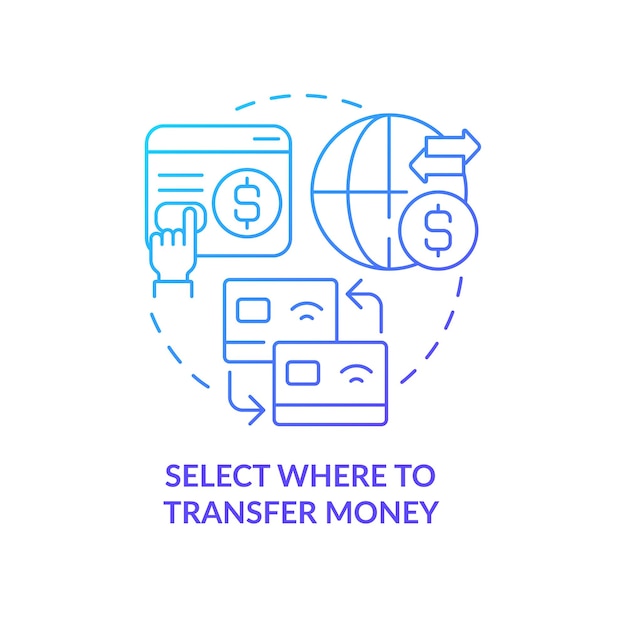 Select where to transfer payment blue gradient concept icon