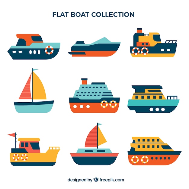 Selectie van platte gekleurde boten