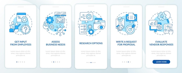 Selecting best CMS blue onboarding mobile app screen