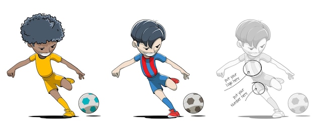 a selection boy playing football isolated