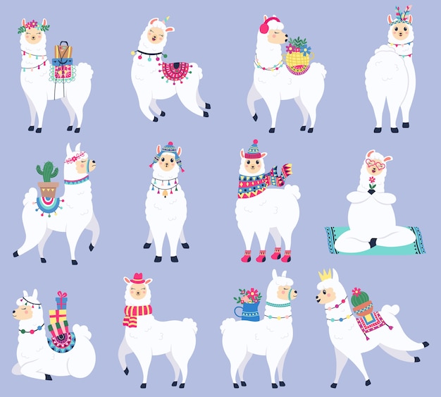 Vector selection of colorful llamas