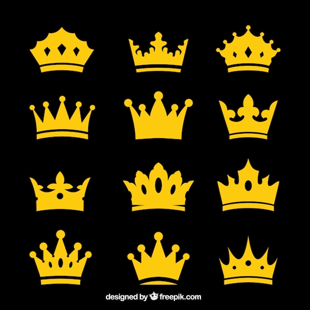 Vector selection of decorative crowns in flat design