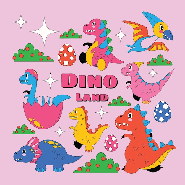 Selezione di dino in stile cartone animato