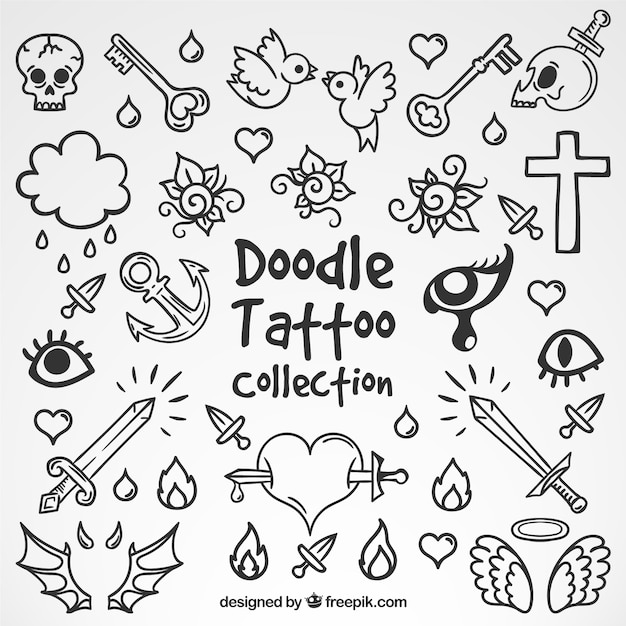 Vector selection of doodle tattoos