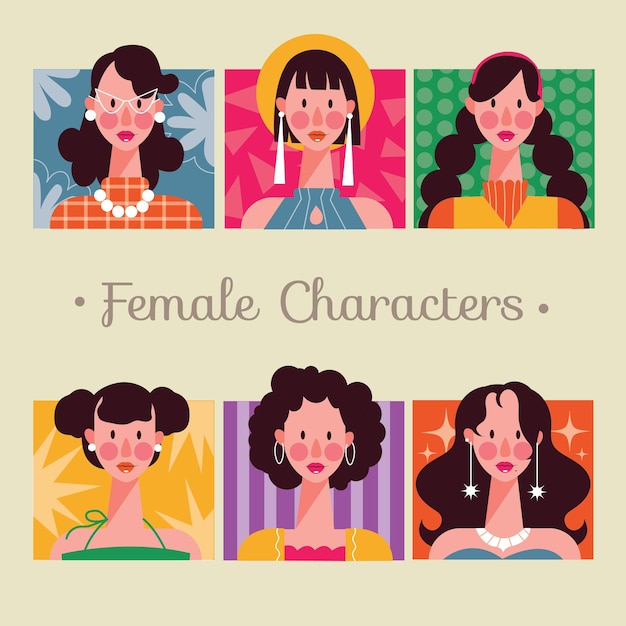 Selection of female character in flat design