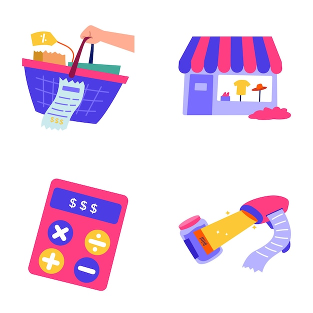 Vector selection of flat style shopping stickers