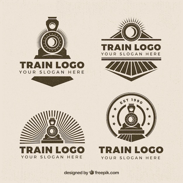 Vector selection of four train logos in retro style