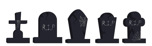 Selection of gravestones from the halloween cemetery on a white background Vector