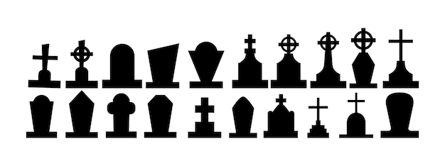 Selection of gravestones from the halloween cemetery on a white background Vector