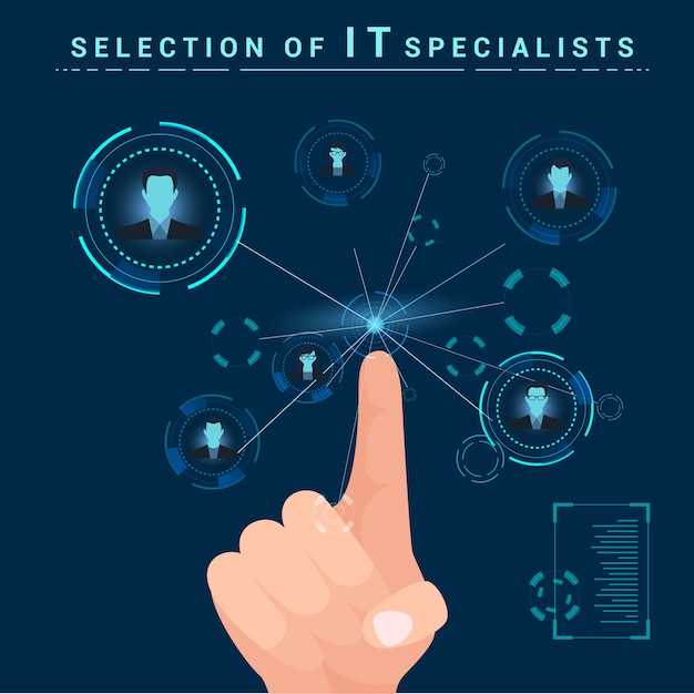 Selection it specialists. finger clicks on monitor