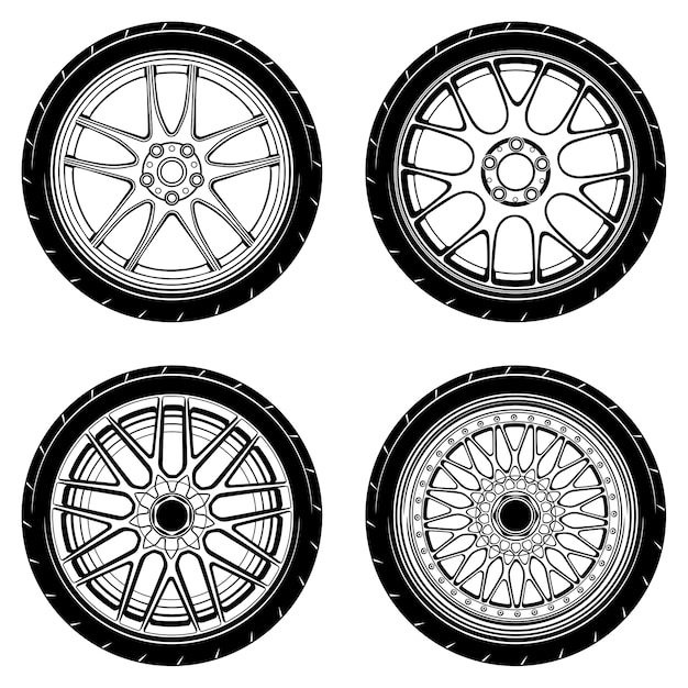 Selection of monochrome car rims