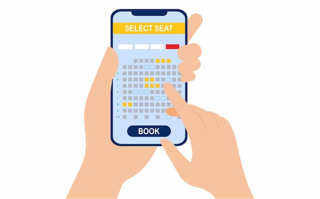 Selection of seats for film Booking tickets for movie via online app concept