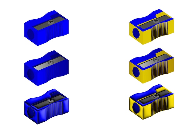 Vettore selezione di temperamatite blu e giallo in 3d e 2d