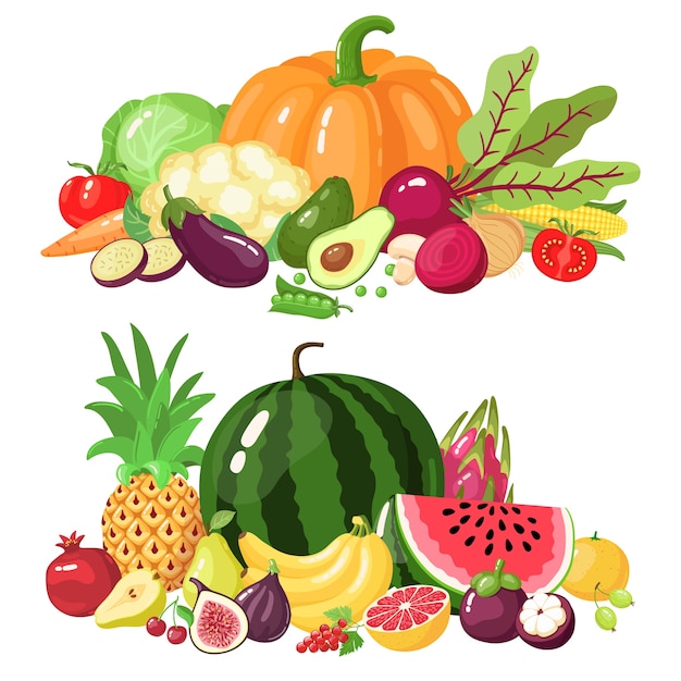 Vettore selezione di frutta e verdura