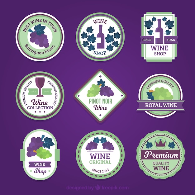 Vettore selezione di etichette di vino con dettagli viola