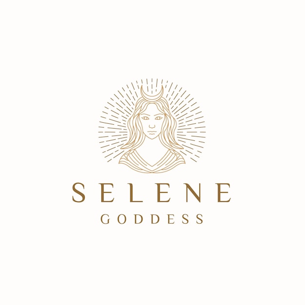 Vector selene goddess of the moon greek mythology women beauty logo icon design template flat vector