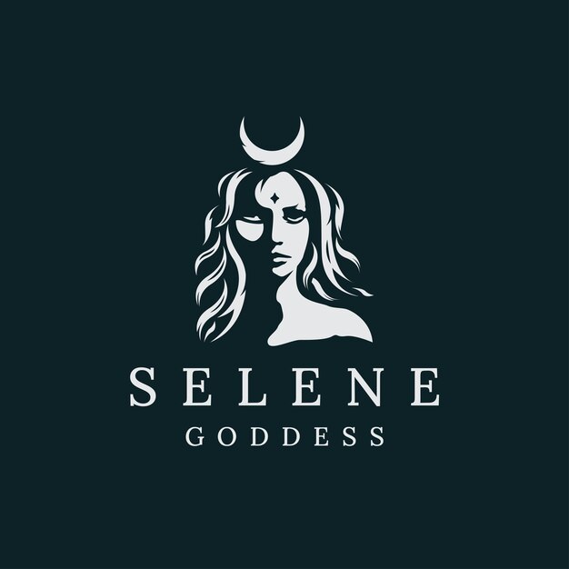 Selene goddess of the moon greek mythology women beauty logo icon design template flat vector