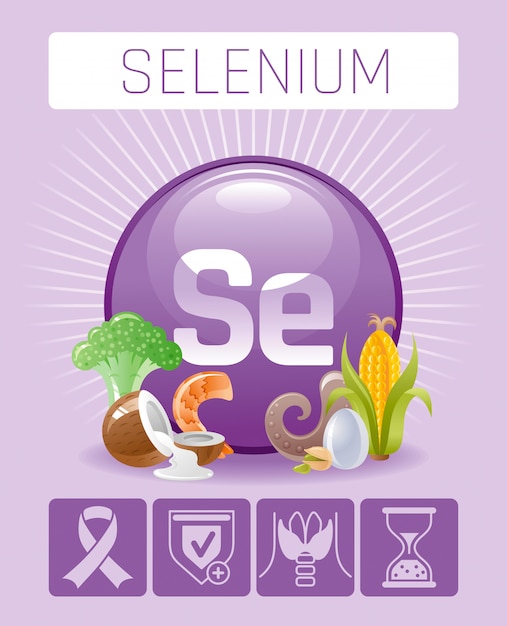 Selenium se минеральные витаминные добавки иконы. еда и напитки здоровое питание символ 3d шаблон медицинской инфографики плакат. плоский дизайн выгод