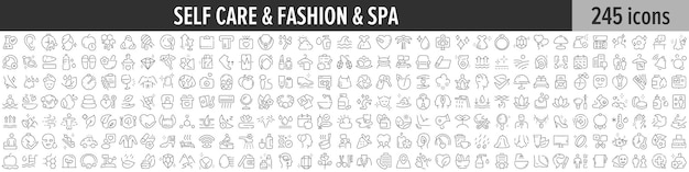 Self care fashion and spa linear icon collection