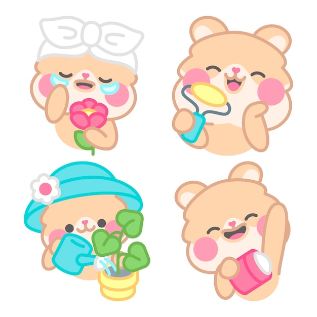 Self care stickers collection with kimchi the hamster