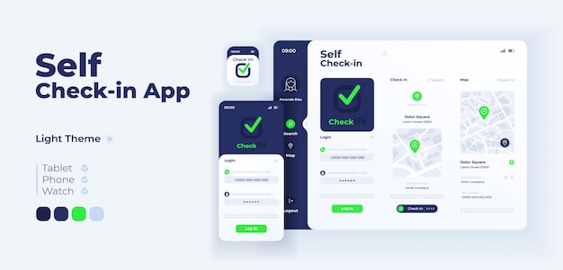 Vector self check in app screen  adaptive design template