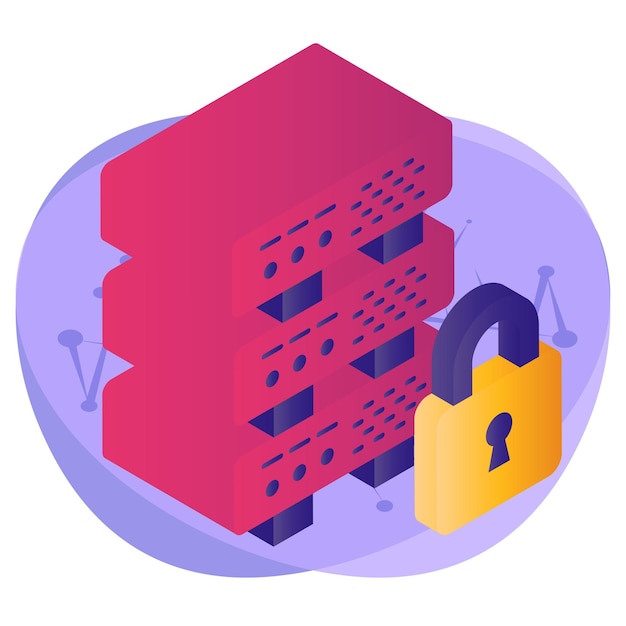 Self Defense Server isometrisch concept Gepersonaliseerde beveiligde machine Vector Design Big data