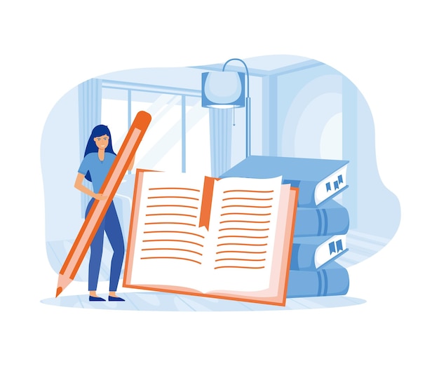 Vector self development and management characters self learning with books flat vector modern illustration