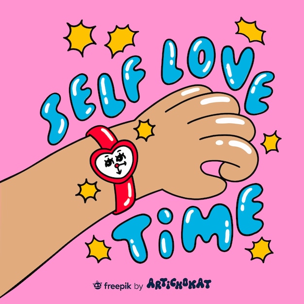 Vector self love illustration with heart-shaped watch