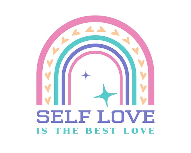 Self love is the best love positive saying retro boho typographic abstract art on white background