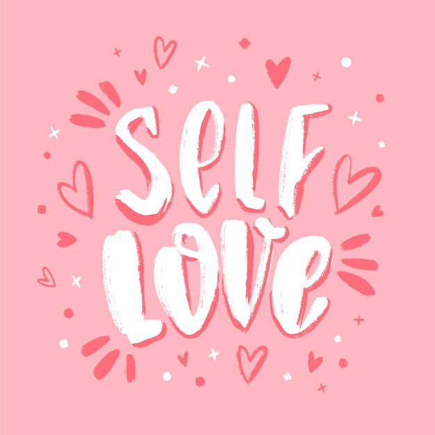 Self love lettering on pink background