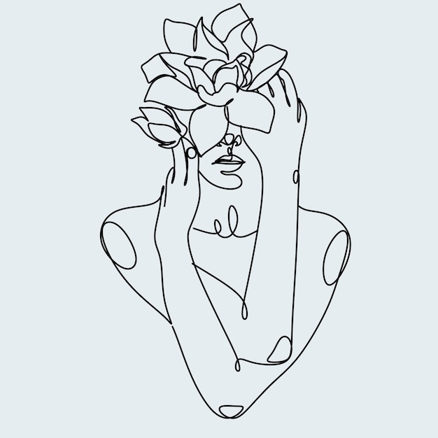 Self Love line art floral head vector