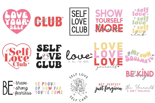 Self love svg bundle design (design del pacchetto di amore per se stessi)